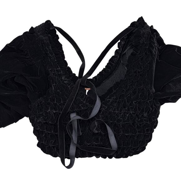 NWT FREE PEOPLE Two Piece Velvet Smocked Skirt And Ruffle Puff Sleeve Top SMALL - Picture 6 of 10